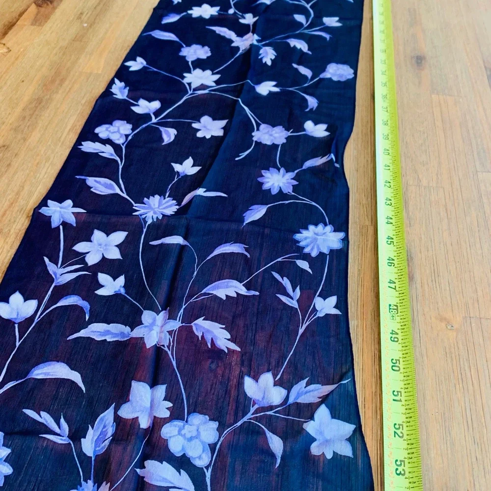 Silk Floral Blue purple long Scarf
